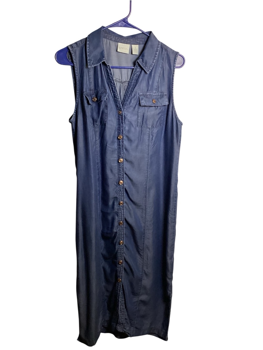 Chico's Sleeveless Button-Front Midi Dress - Navy